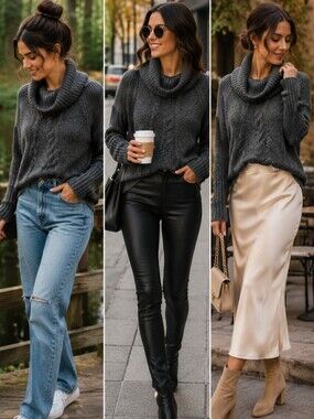 Ivanka Trump Elegant Gray Cowl Neck Sweater
